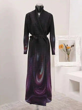 HEYFANCYSTYLE Women's Pleated Swirl Designer Japanese Plissé Long Coat